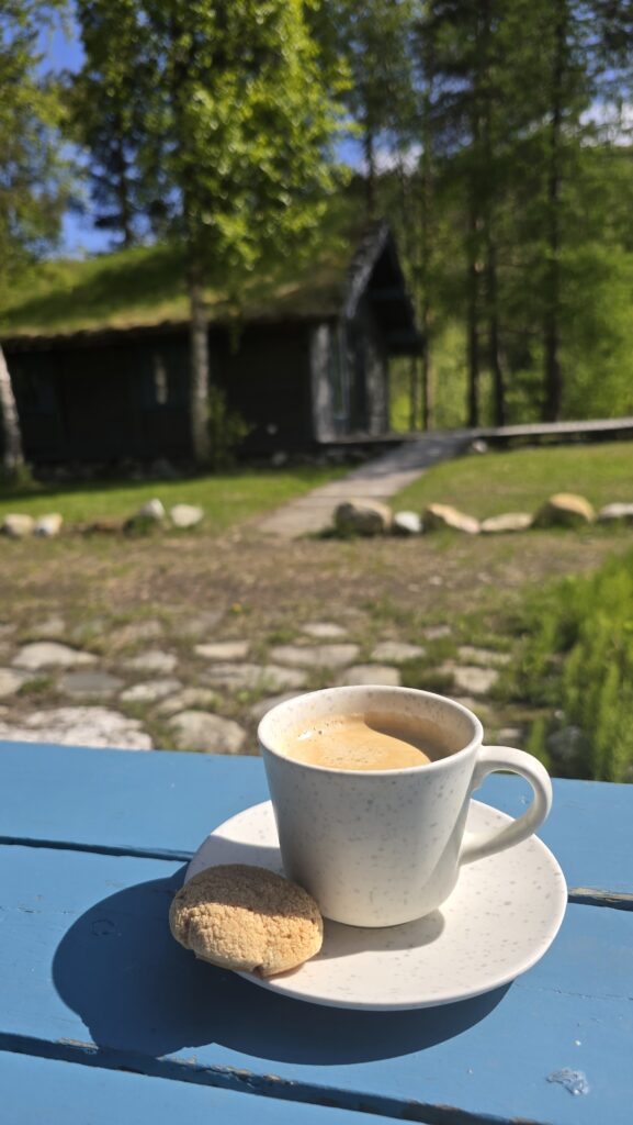coffee at the lodge on a beautiful summer day