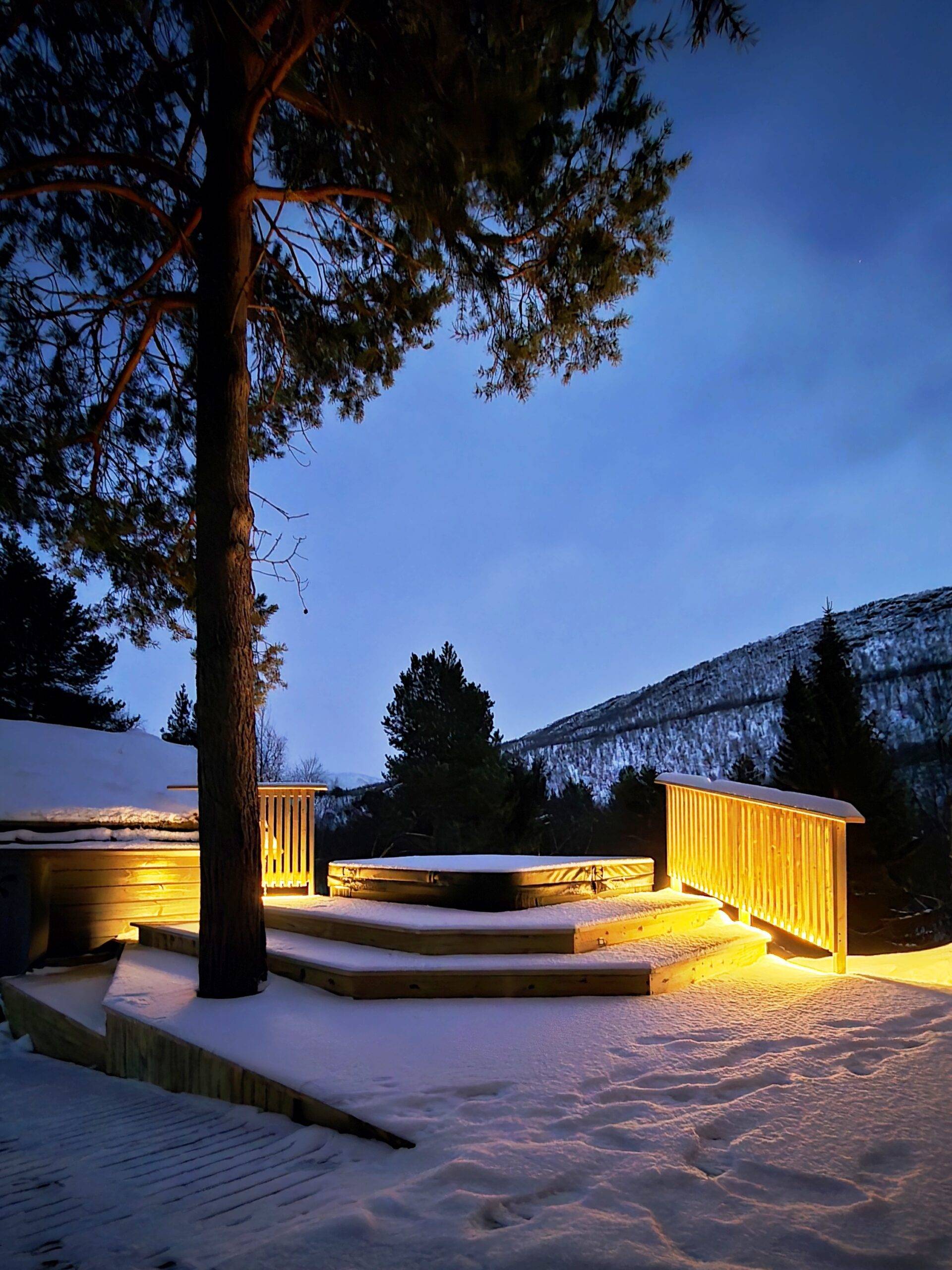 outdoor jacuzzi in the blue hour